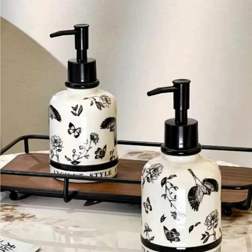 420ml French Ceramic Dispensing Bottle Bathroom Ceramic Hand Sanitizer Bottle Press Type Empty Bottle Shampoo Dispensing Bottle Oasis Select