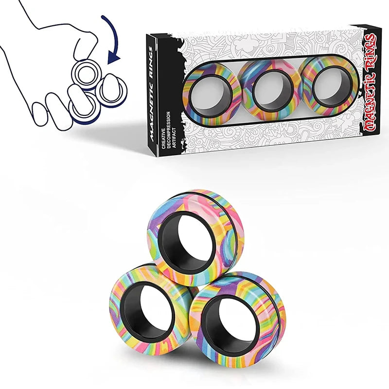 Magnetic Rings Fidget Toy Set Adult Fidget Magnets Spinner Rings Fidget Pack Great Gift for Adults Teens Kids (3PCS) Oasis Select