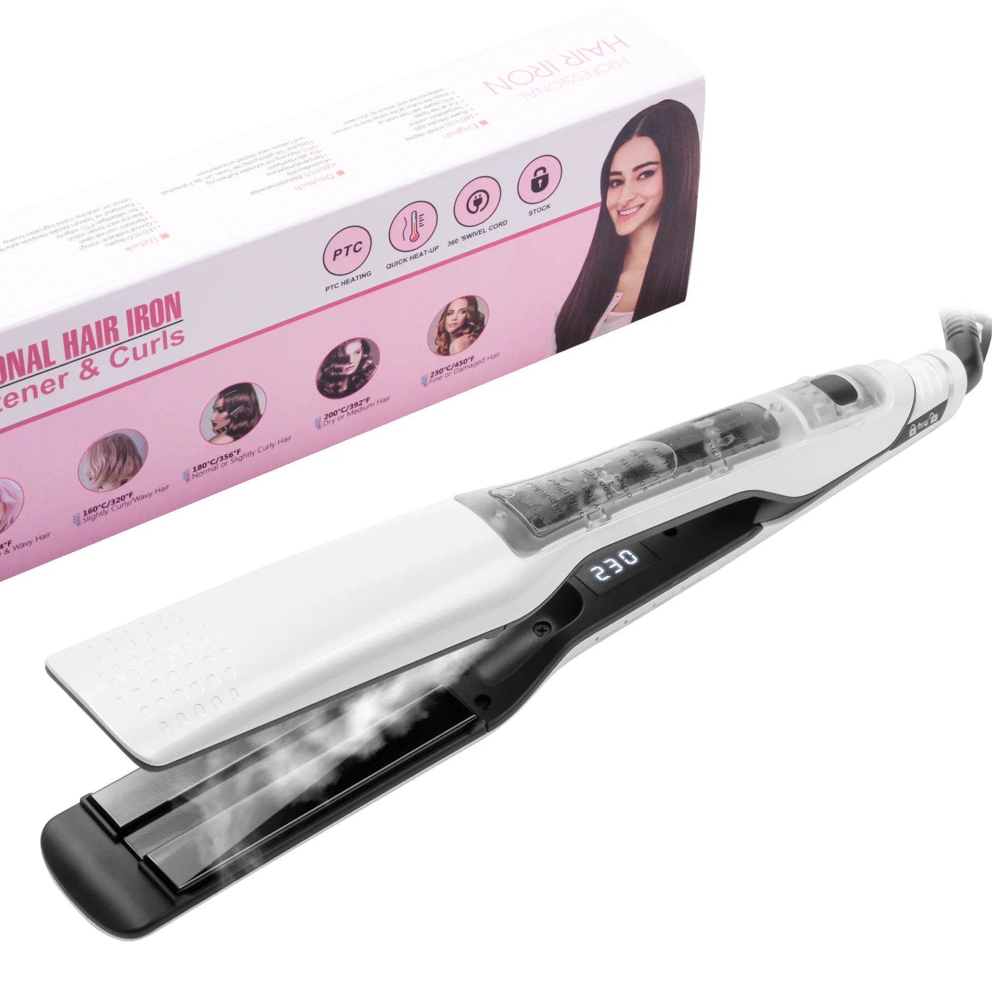 URGGU Steam Hair Straightener Nano Titanium Ceramic Flat Iron