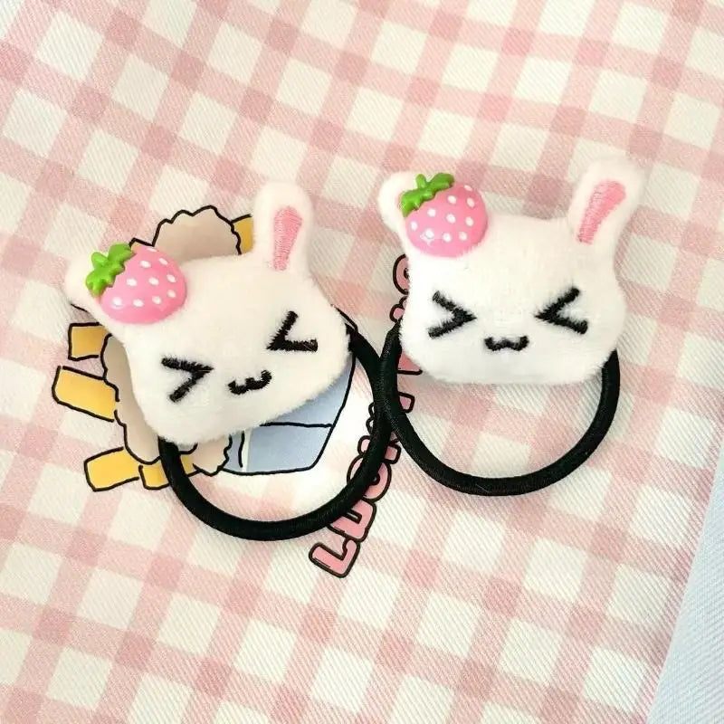 Strawberry Plush Bunny Hair Scrunchie | Elastic Ponytail Tie Hair Scrunchie Oasis Select