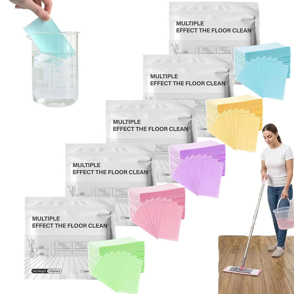 100PCS Water-Soluble Floor Cleaner Tablets Sterilizing Fragrant Remove Yellow Dirt Multi-Purpose Cleaning Sheets for Bathroom Oasis Select 5Bags