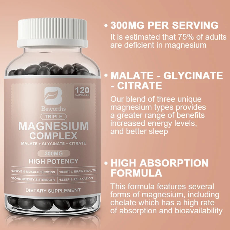 BEWORTHS Magnesium Complex Capsules 300mg Foods Supplements for Muscles, Sleep, Calm, Nervous System & Energy Support Oasis Select