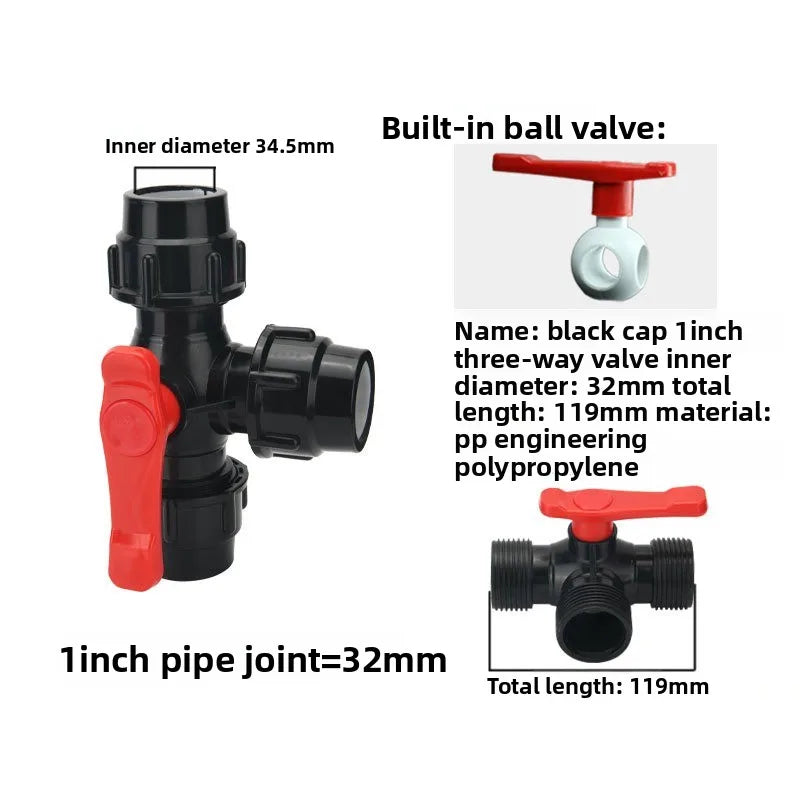 1x PE Pipe 3-Way Ball Valve 20/25/32/40/50mm Plastic Ball Quick Connect Three-way Three-way Ball Oasis Select 32mm