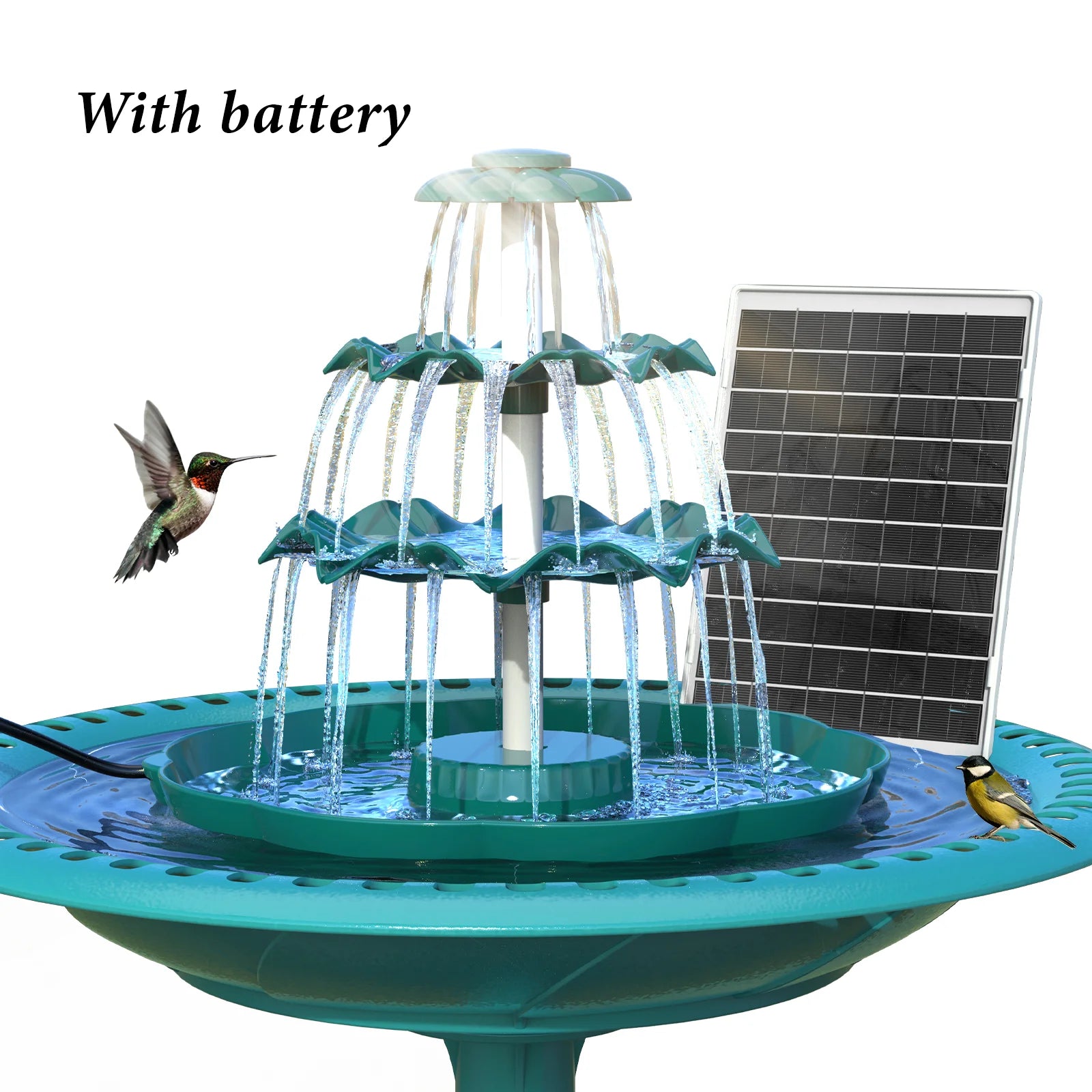 2025 New Three-Layer Solar Fountain, Transparent Color/Green Bird Bath Fountain Pump, Suitable for Garden, Courtyard, Pond and B Oasis Select Green With battery