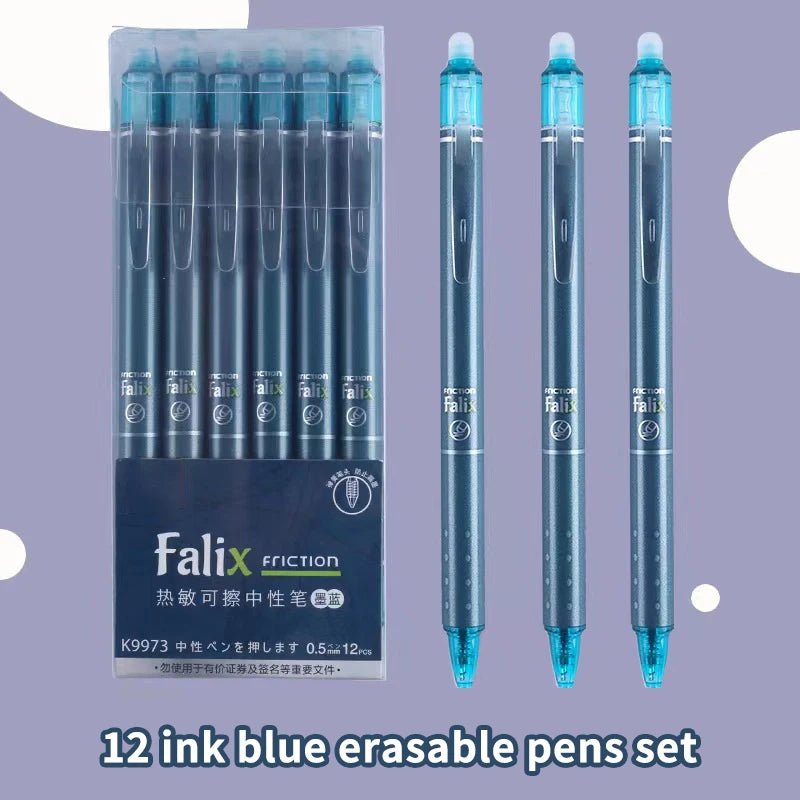 12Pcs 0.5mm Erasable Gel Pen Set Press Type Ballpoint Pen School Office Stationery Supplies Smooth Writing Oasis Select Dark blue