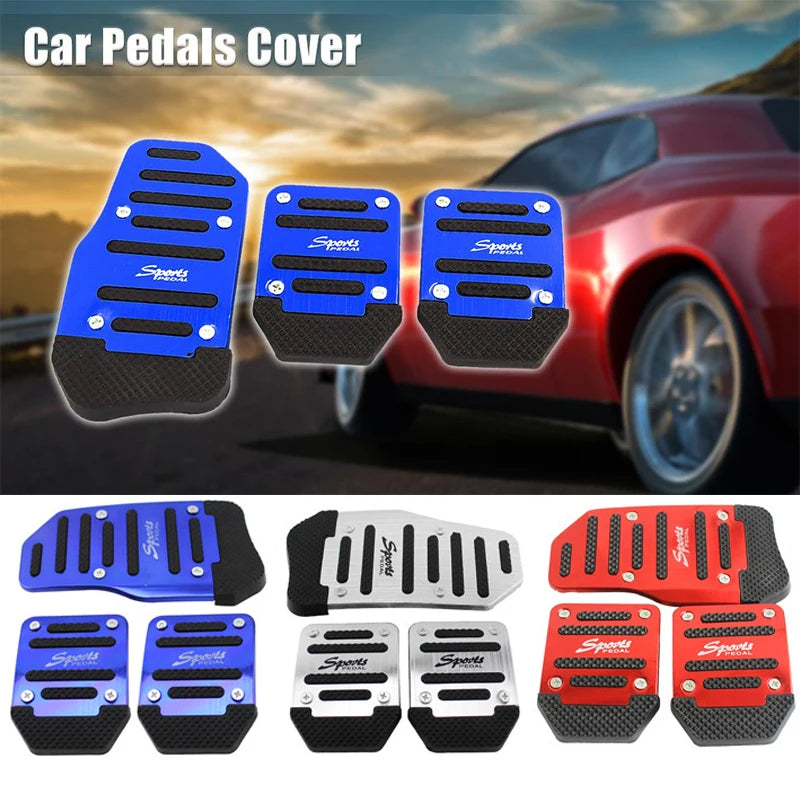 Universal Car Pedal Cover Aluminum Automatic Transmission Brake Fuel Gas Foot Pad Set Kit Pedals Red Blue Silver Non-Slip Tools Oasis Select