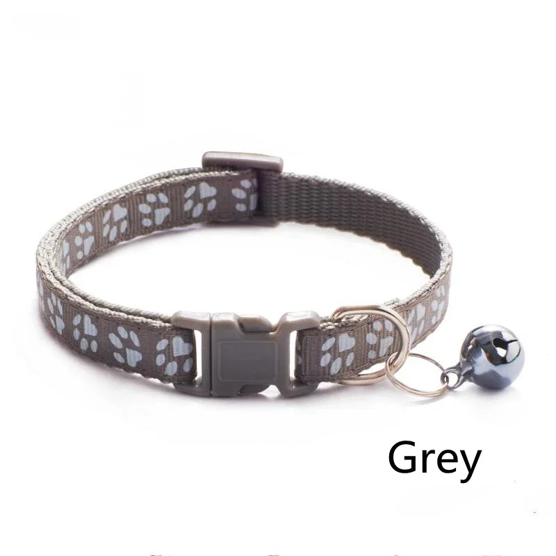 1/6pcs Pet Collar With Bell, Cartoon Footprints, Colorful Dog, Puppy, Cat Accessories, Adjustable Safety Bell Ring Necklace, Pet Oasis Select Grey