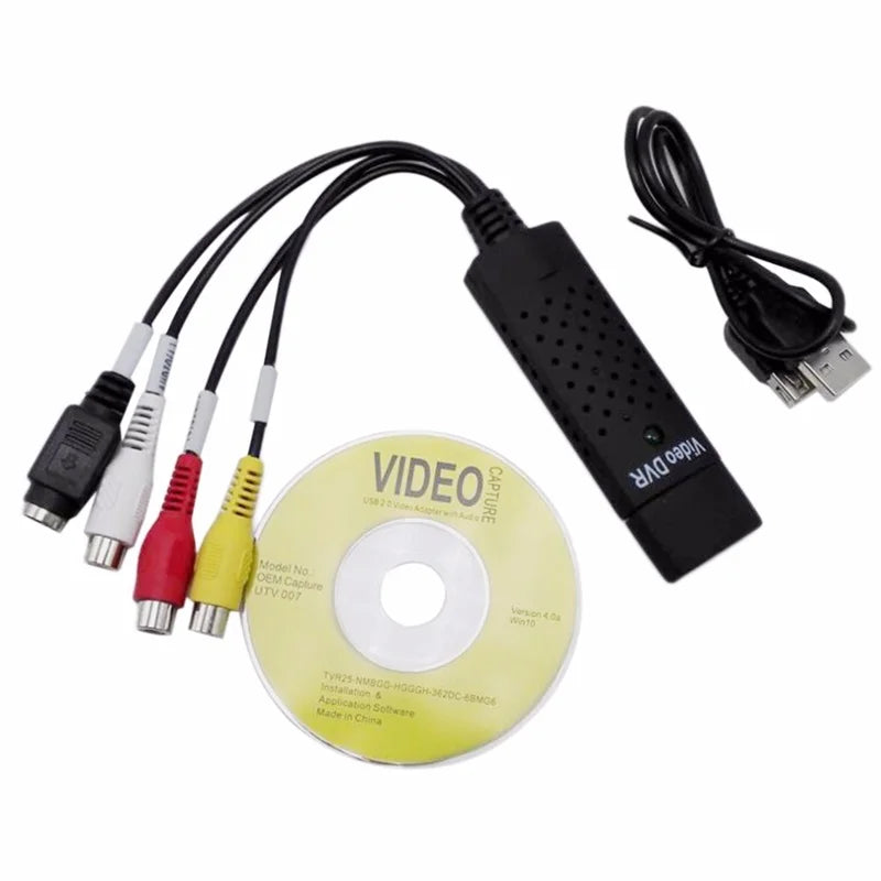 USB Audio Video Capture Card Adapter USB 2.0 to RCA Video Capture Converter with USB Cable For TV DVD VHS Capture Device Oasis Select black