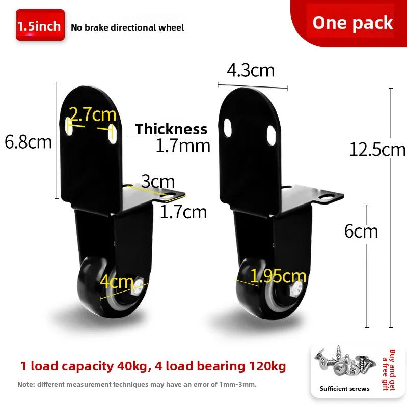 1Pcs Side-Mounted Casters, Silent Rubber Wheels, Drawer Caster, for Furniture, Kitchen Cabinet, Table, Loading Capacity 20KG Oasis Select D with screws