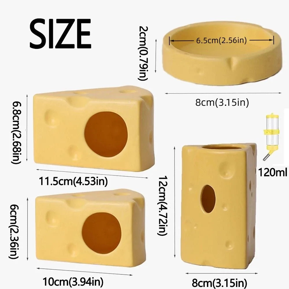 Durable Creative Hamster Hideout Cheese Shape Decorative Feeding Dish Cute Ceramics Hut Ceramics Hamster House Drinker Oasis Select