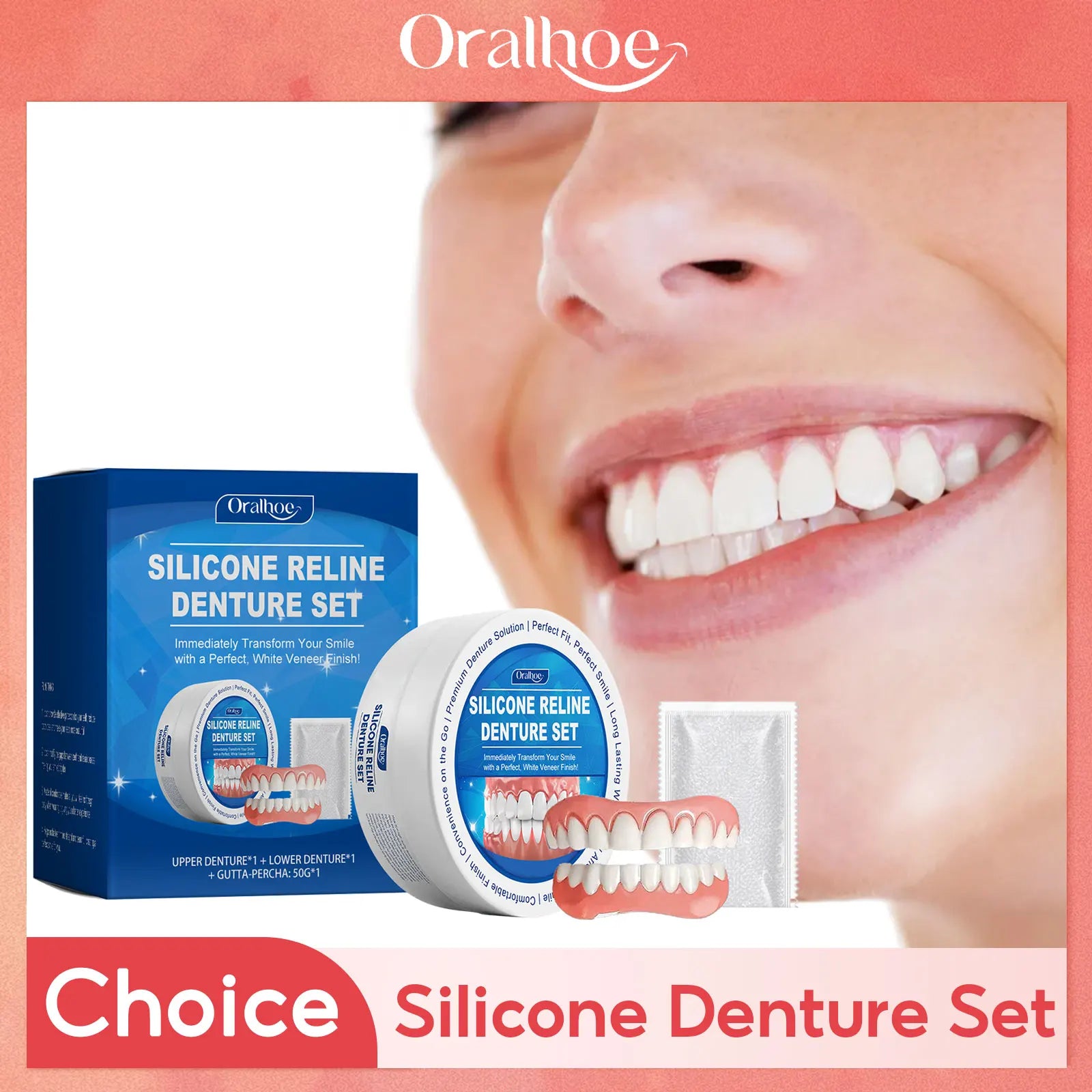 1pcs Silicone Denture Set Temporary Dentures Fit Mouth Cavity Perfect Smile Comfortable Fake Tooth Tool Simulation Teeth Braces Oasis Select