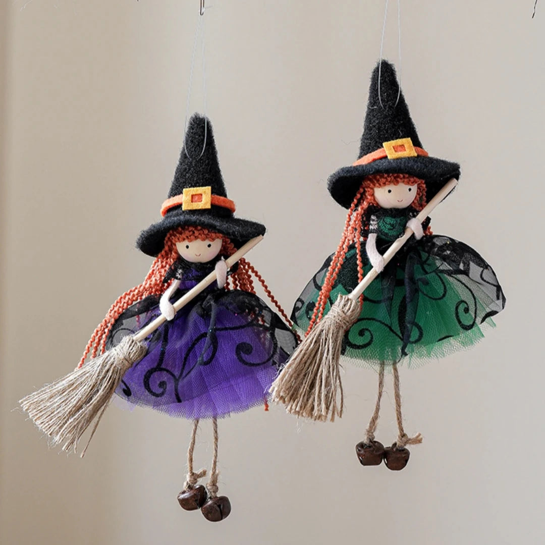 Creative Scary Halloween Apron Witch Doll Funny Cute Broom Witch Decoration Handicraft Halloween Witch Pendant Cosplay Party Oasis Select