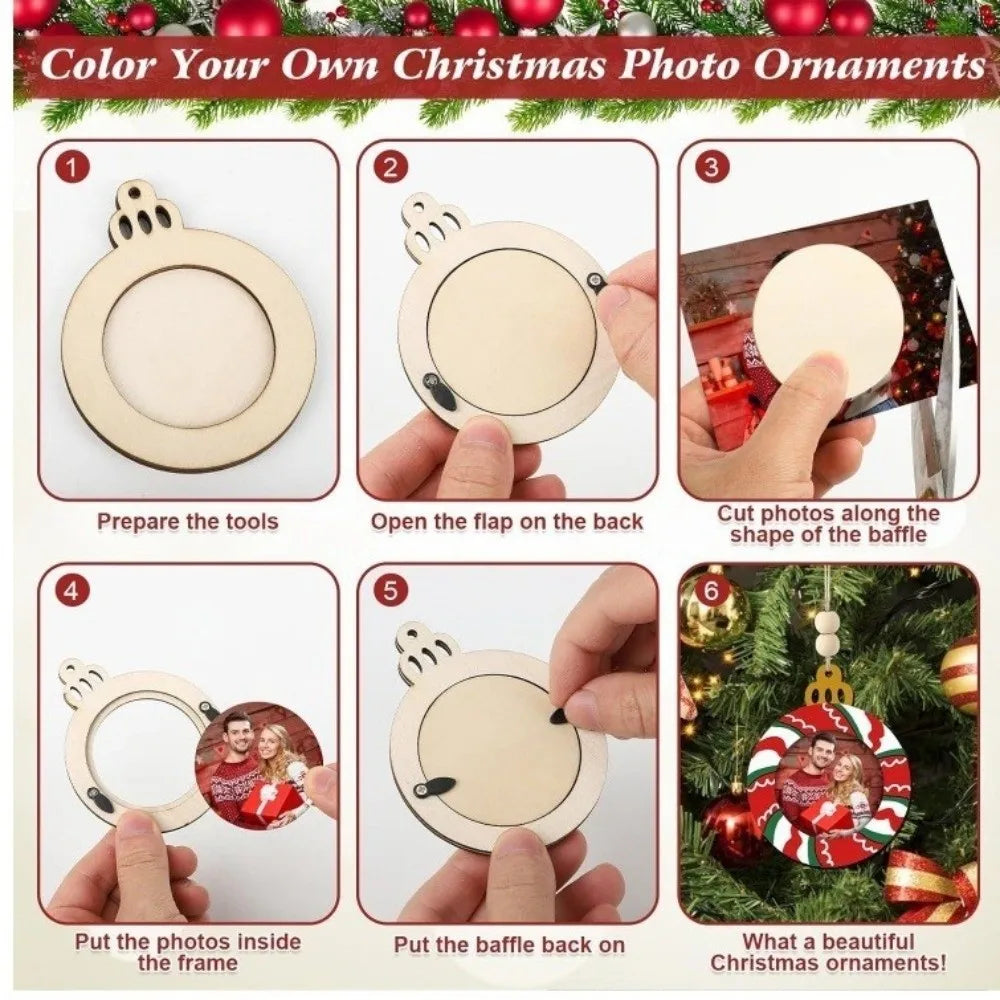 6-Pack Wooden Christmas Frame Ornaments – DIY Coloring Xmas Decor