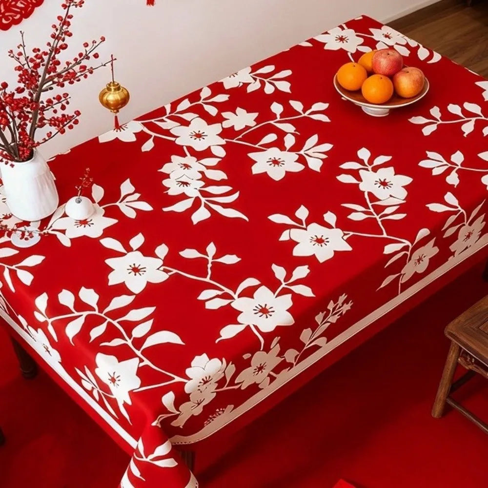 Waterproof New Year Tablecloth Stain Resistant Washable Table Cover Cartoon Light Luxury Decorative Tablecloth Oasis Select