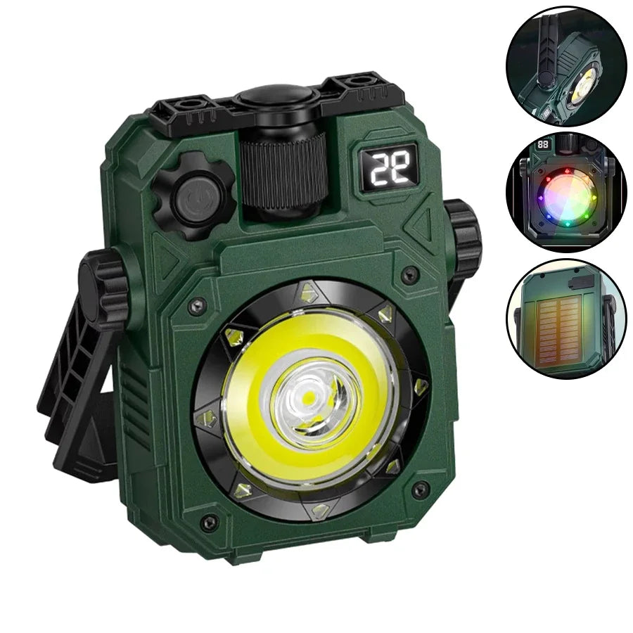 3600MaH Rechargeable Work Light Super Bright COB Flashlight with Magnetic Portable Outdoor Camping Lamp Stepless Dimming Torch Oasis Select Green 1PC