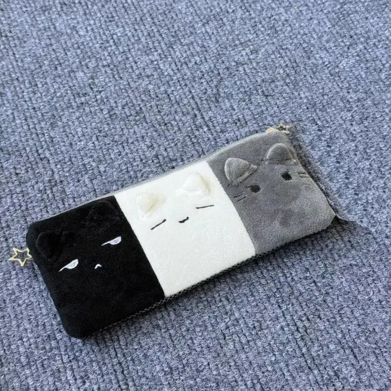 1Pcs Black White And Gray Kitten Pencil Case Plush Cute Cat Storage Bag Large Capacity Cartoon Stationery Case For Student Oasis Select