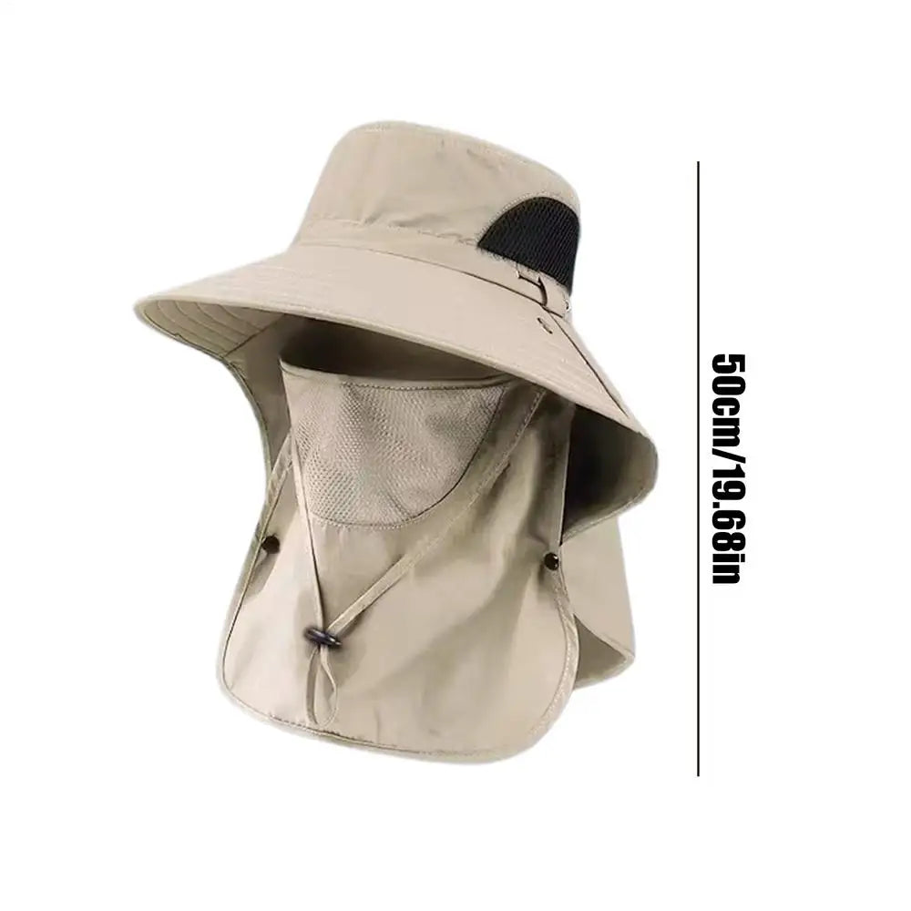 1PC Summer Sun Hats UV Protection Outdoor Hunting Fishing Cap For Men Women Hiking Camping Visor Bucket Hat Neck Flap Fisherman Oasis Select Khaki