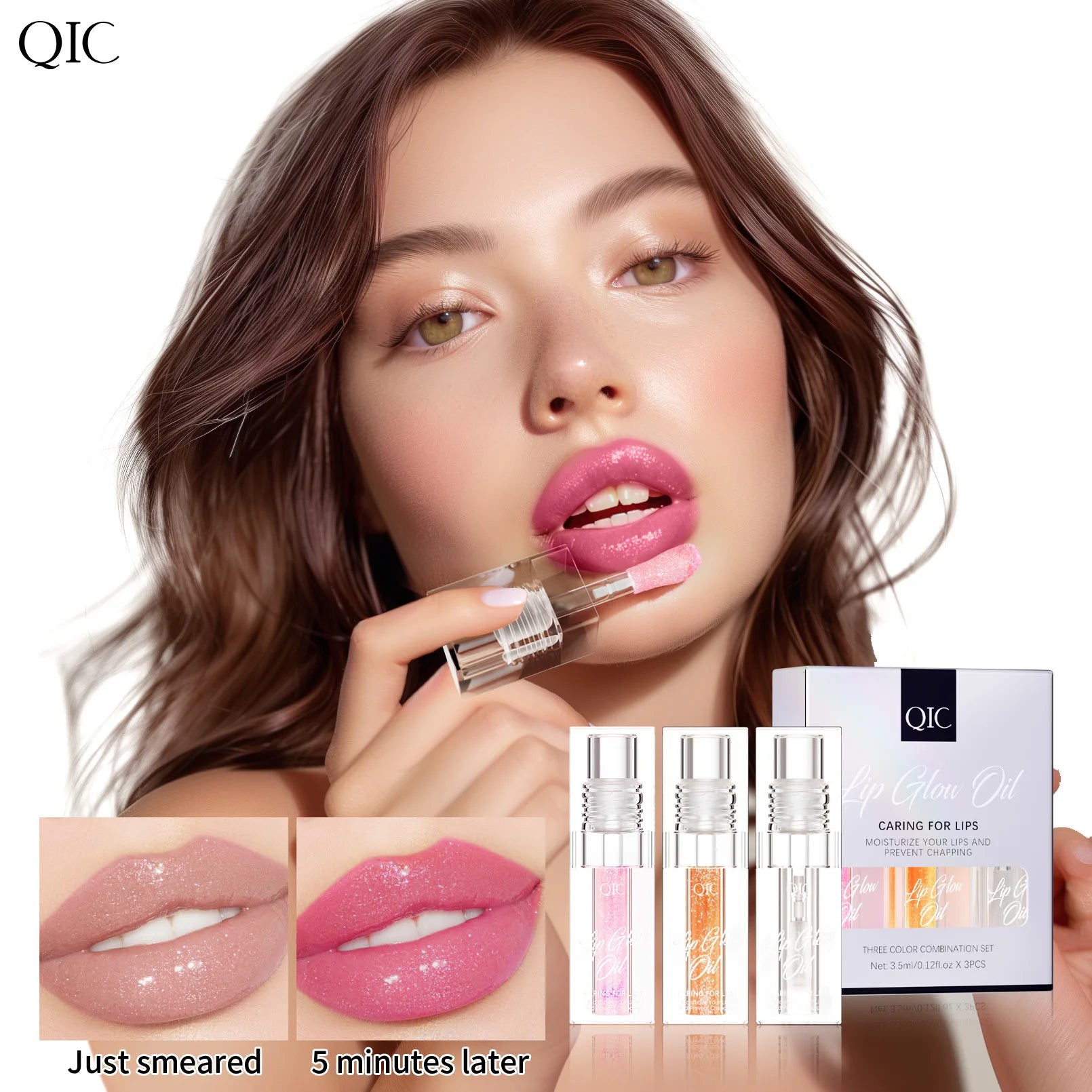 QIC 3-Piece Sparkling Lip Gloss Set – Moisturizing & Shiny