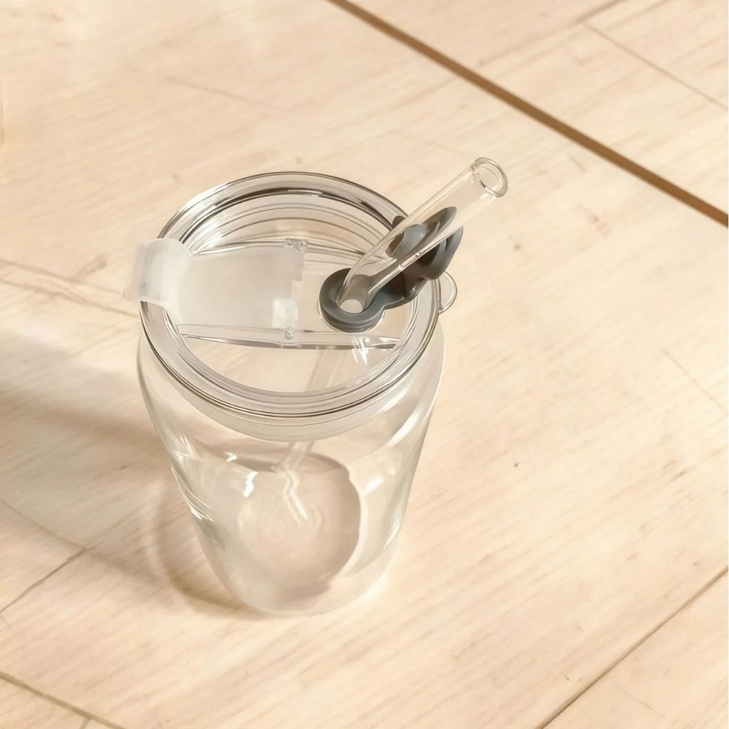2Pcs Glass Tumbler Set with Lid Straw, High Borosilicate Reusable Clear Drinking Cups for Iced Coffee Juice Bubble Tea Home Gift Oasis Select 2Pcs