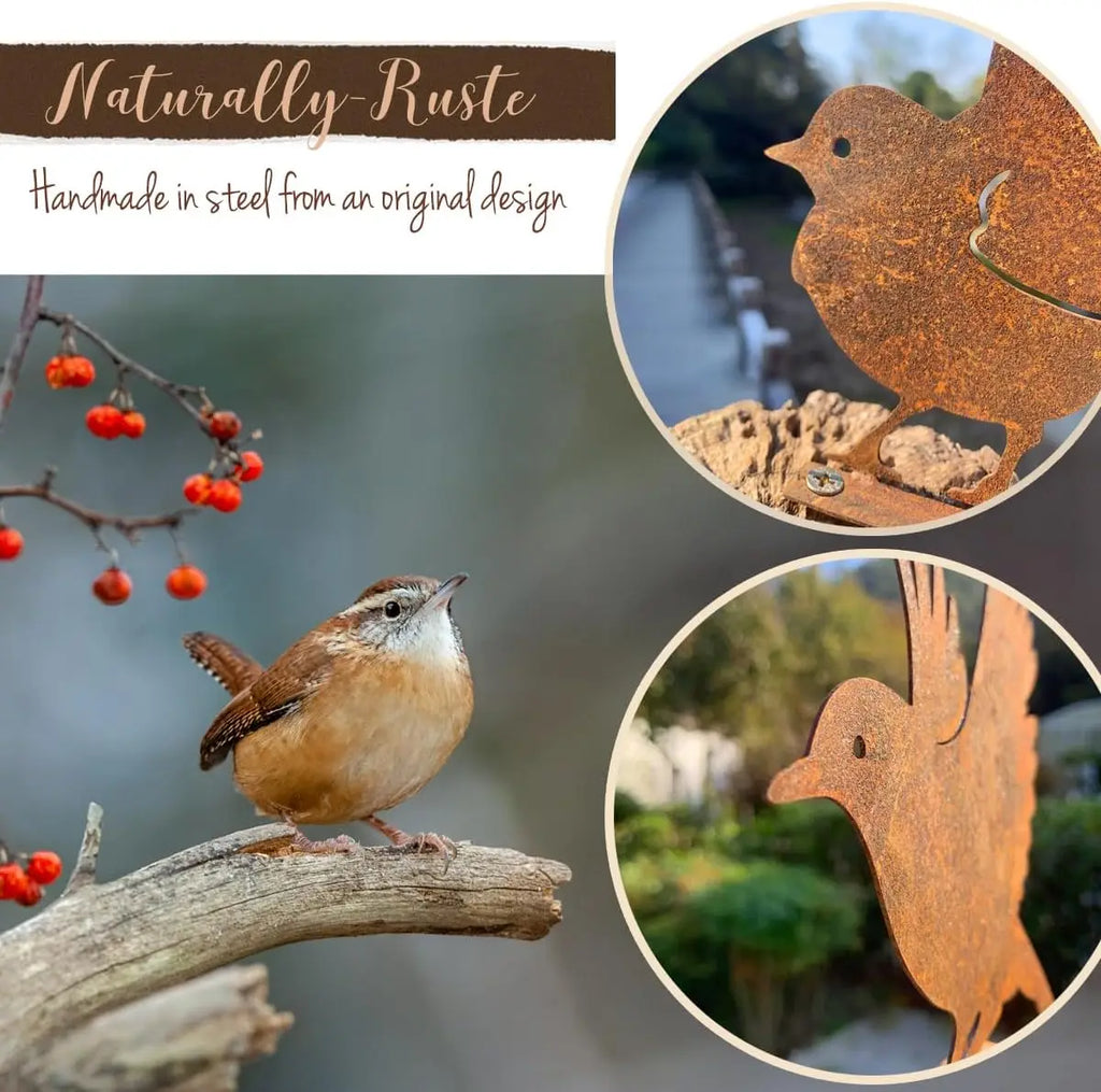 5PCS Metal Bird Wall Decor Rustic Farmhouse Outdoor Yard Art Garden Sculpture Fence Patio Ornament Weathered Steel Set Oasis Select