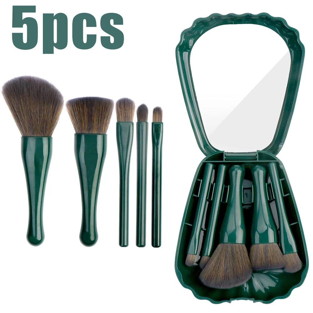 Mini Makeup Brush Set with Mirror Portable Makeup Brush Set, Shell Portable Travel Makeup Brush Set 5 Sizes Brush Mini Complete Oasis Select