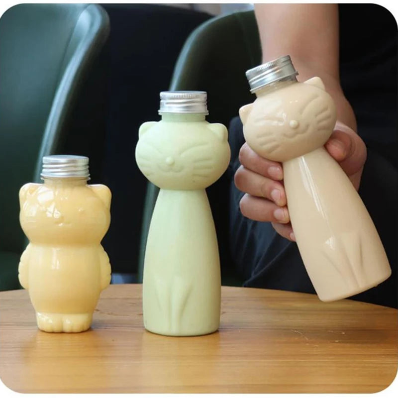 12/17oz Adorable Cat Shaped Water Bottles Milk Tea Coffee Juice Portable Plastic Cup Christmas Party DIY Drinking Container Oasis Select