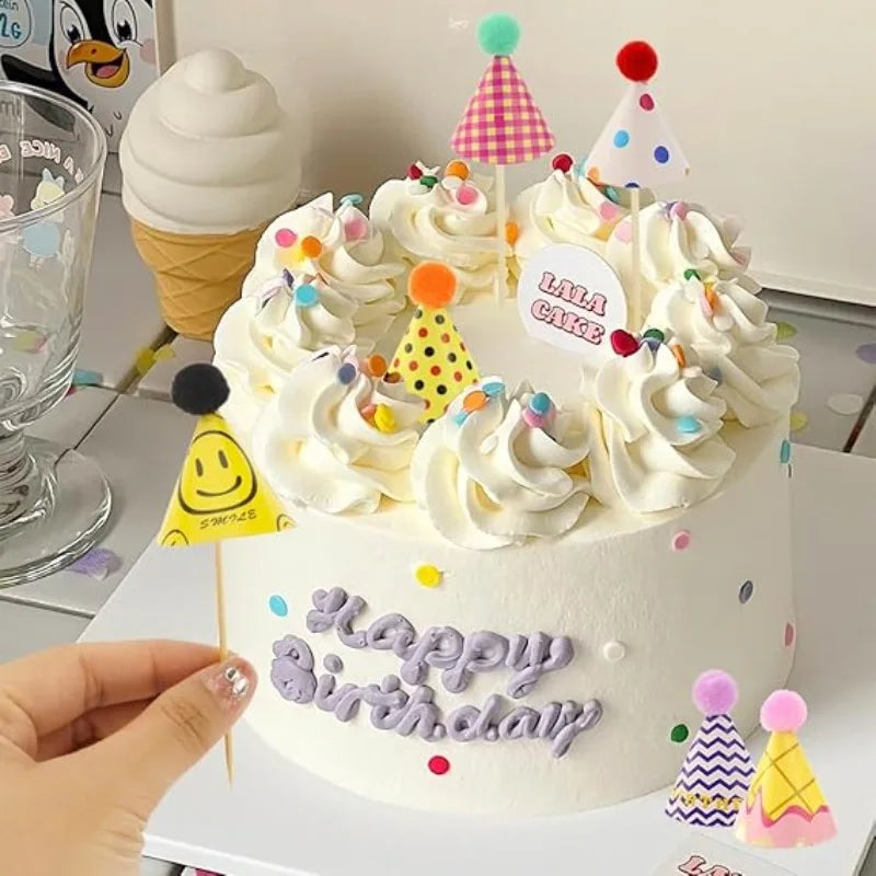15Pcs/SET Mini Birthday Hat Cake Toppers DIY Cake Decoration Kids Birthday Cake Top Flages Baby Shower Cupcake Toppers Oasis Select