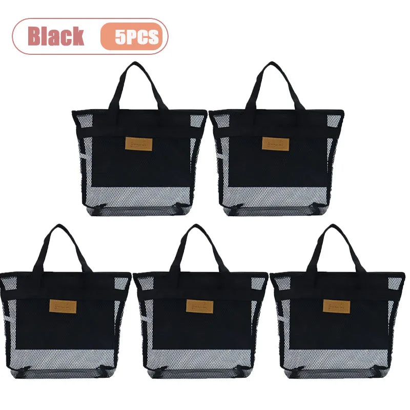 1-5PCS Large Mesh Beach Tote Bag for Swimming Pool Travel Portable Handy Storage Pouch for Wet Clothes Toiletries Towel Oasis Select Black-5PCS