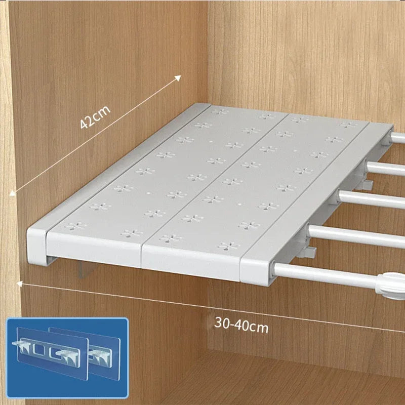White Expandable Divider Punch-free Retractable Layers Board for Wardrobe Storage Kitchen and Bathroom Shelf Dormitory Dividers Oasis Select Length 30-40cm