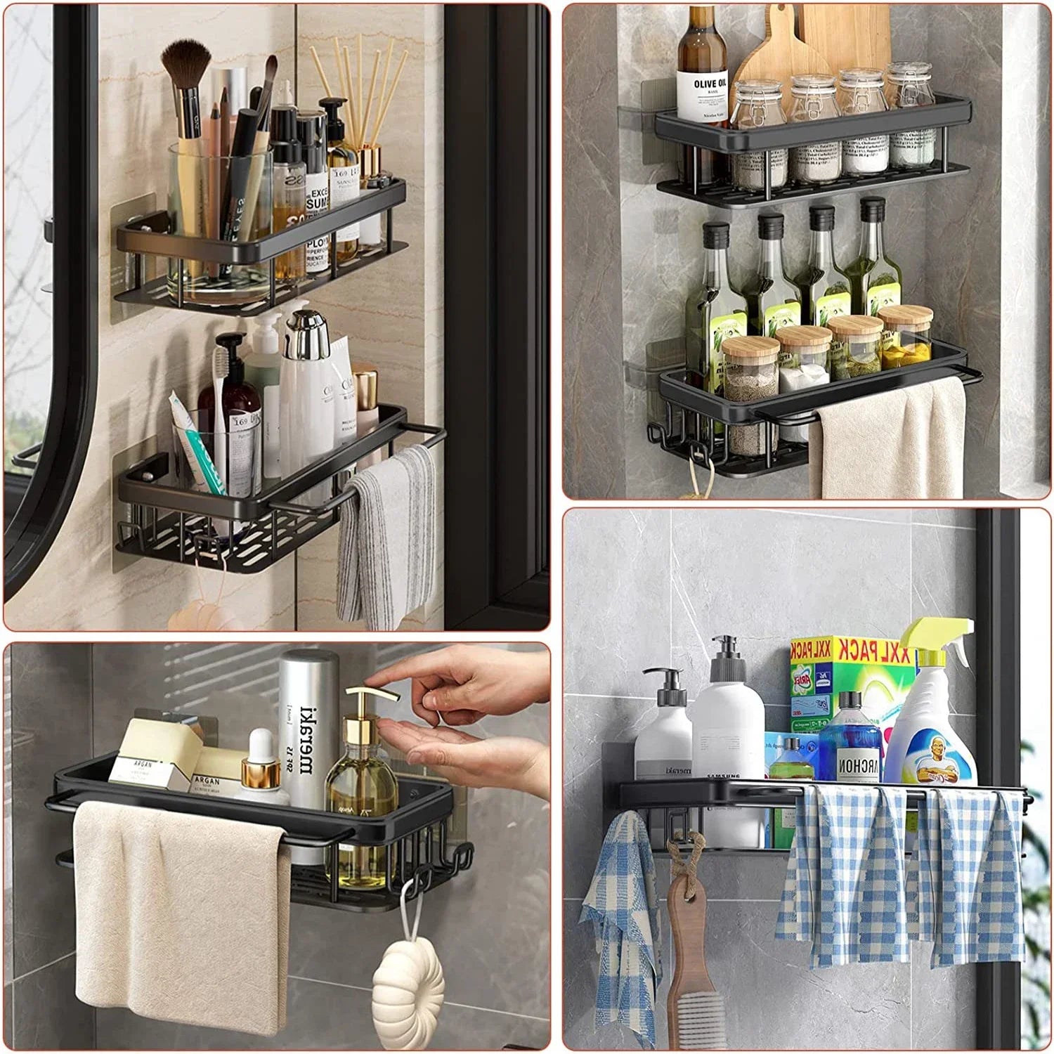 Bathroom Shelf Kitchen Storage Organizer Aluminum Alloy Shampoo Rack Shower Shelf Bathroom Accessories No Drill Shelf Oasis Select