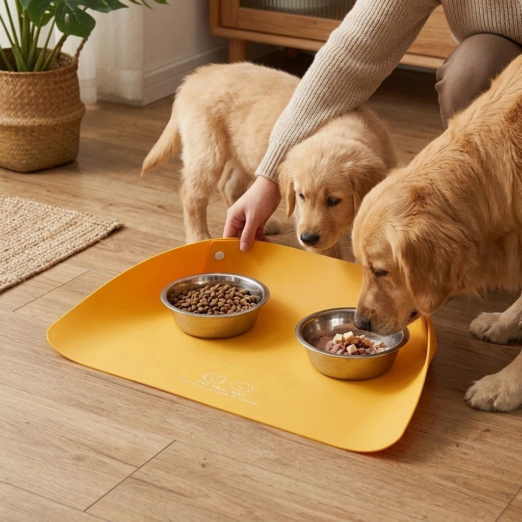 PU Leather Pet Feeding Mat – Waterproof Non-Slip Bowl Holder