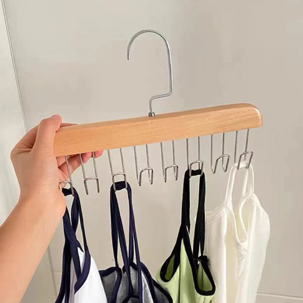 Multi-Layer Wooden Hanger with 8 Hooks | 360° Closet Organizer