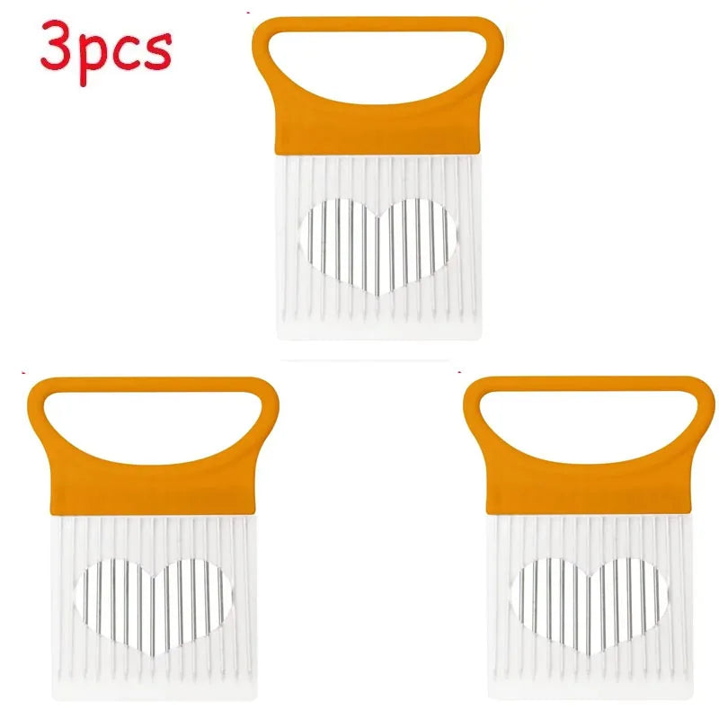 1/3pcs Stainless Steel Onion Knife Holder, Food Slicer, Tomato Onion Knife Holder, Vegetable Cutting Fork, Kitchen Small Tool Oasis Select orange-3pcs