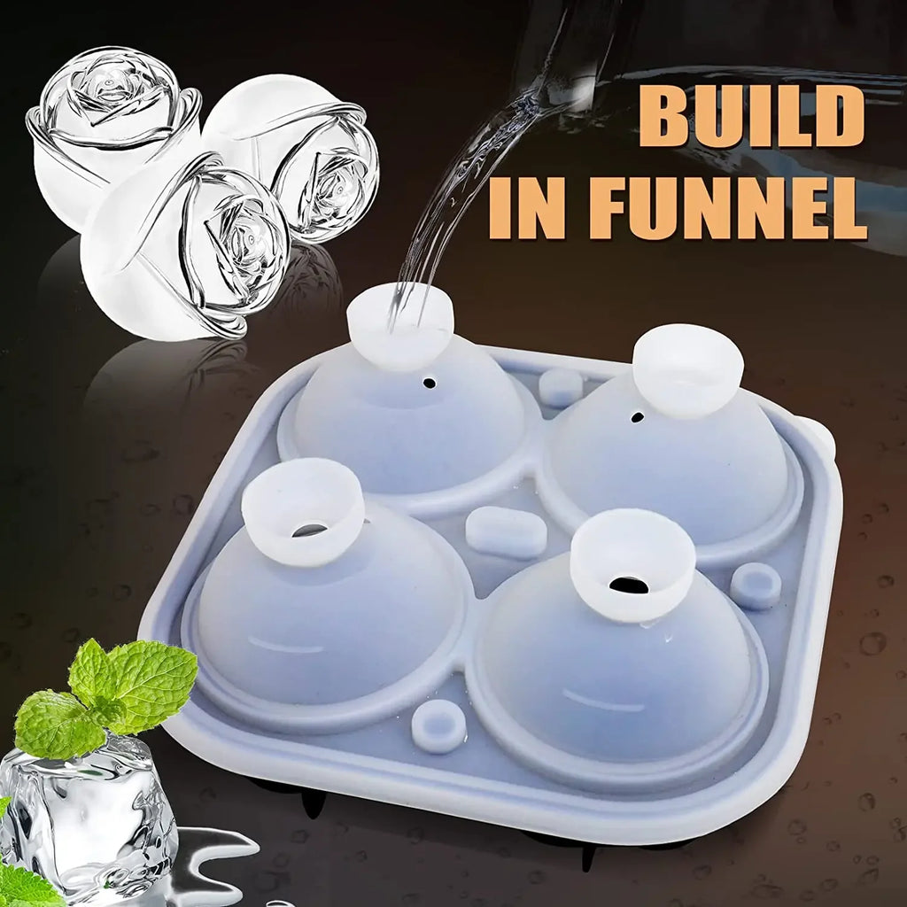 3D Rose Ice Molds 2.5 Inch, Large Ice Cube Trays, Make 4 Giant Cute Flower Shape Ice, Silicone Rubber Fun Big Ice Ball Maker Oasis Select