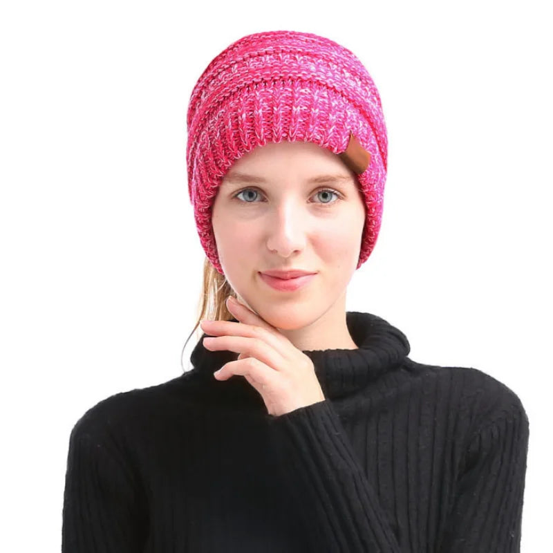 Colorful Knitted Hat, Empty Top, Fashionable Ponytail Hat, Autumn and Winter 3-Color Dome, Casual and Versatile Oasis Select 6