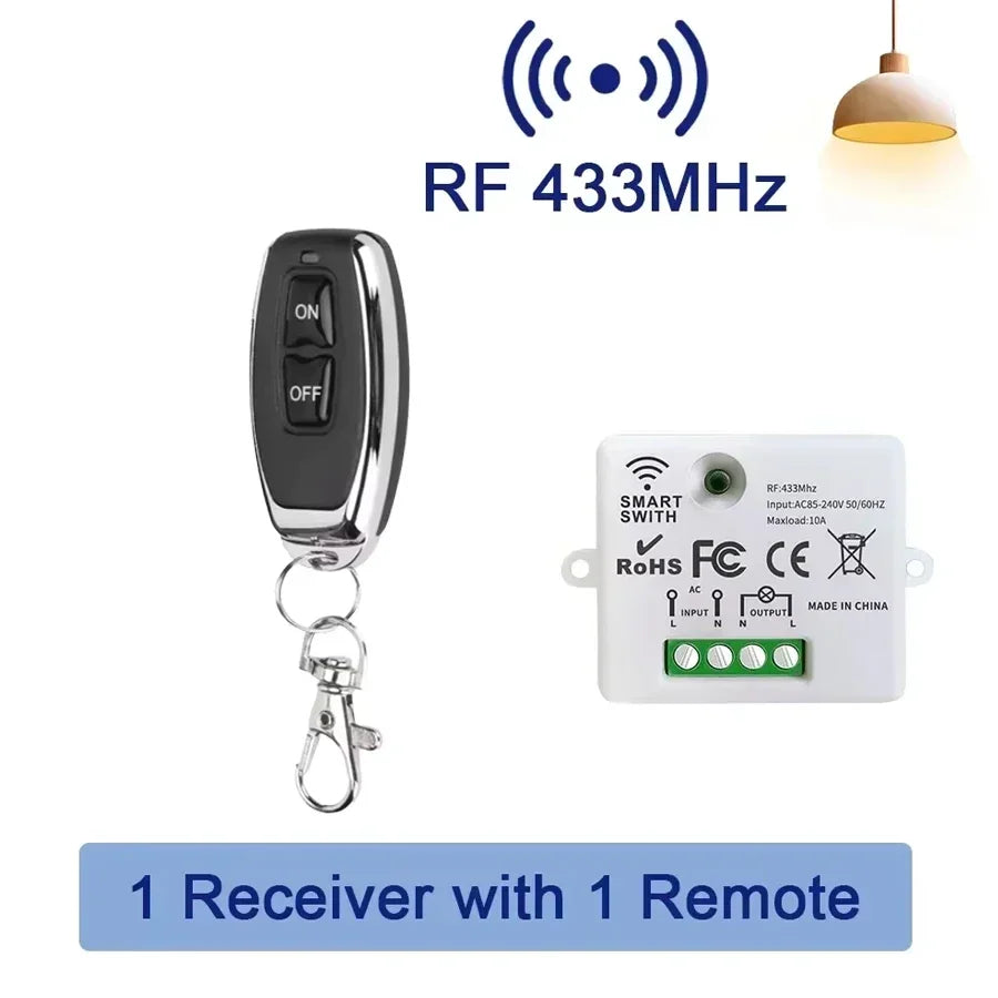 RF433MHz Wireless Remote Control Light Switch 10A Relay Wireless Light Switch Oasis Select 1Remote 1Receiver