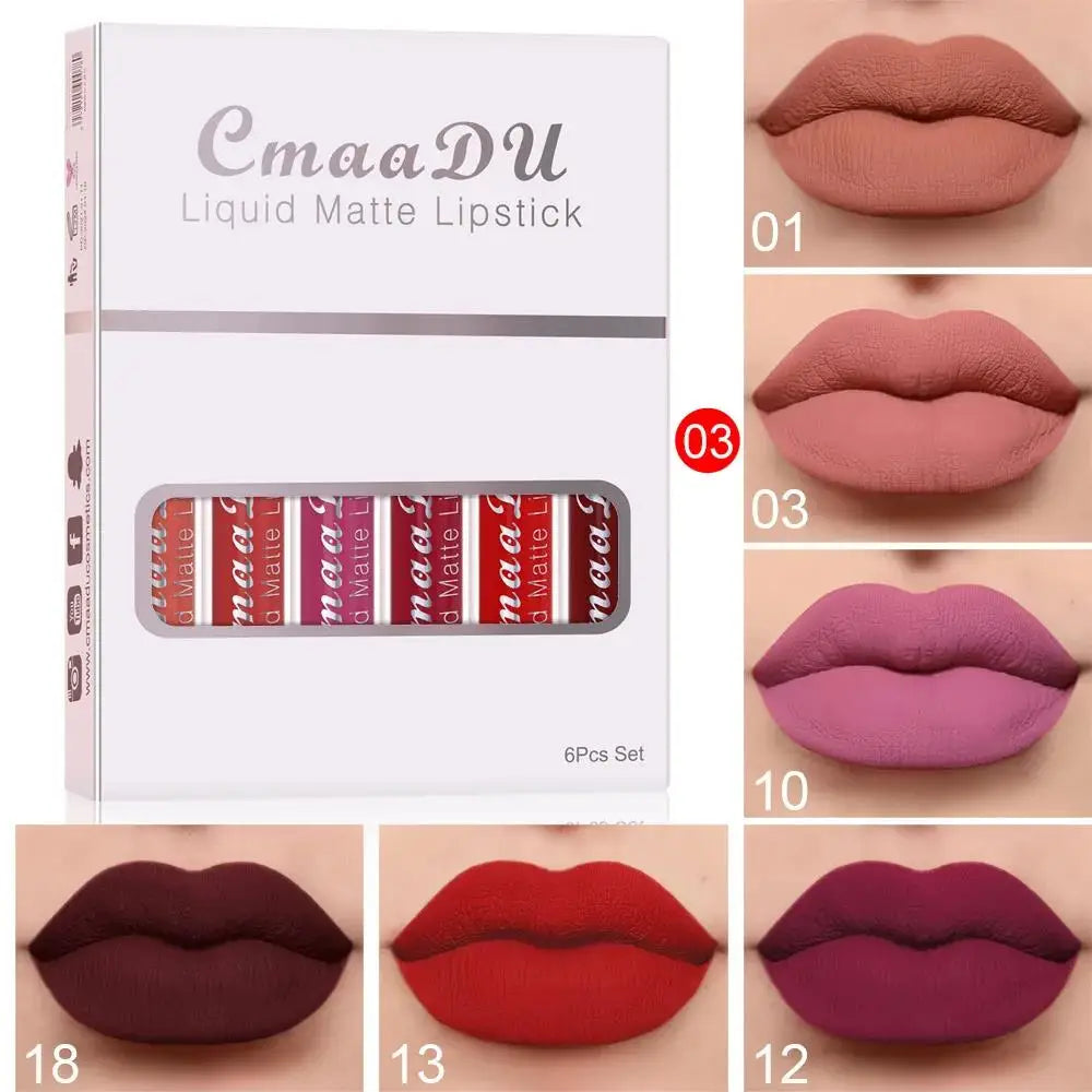 CmaaDu 6-Pc Velvet Matte Lip Gloss Set – Waterproof, Long Lasting