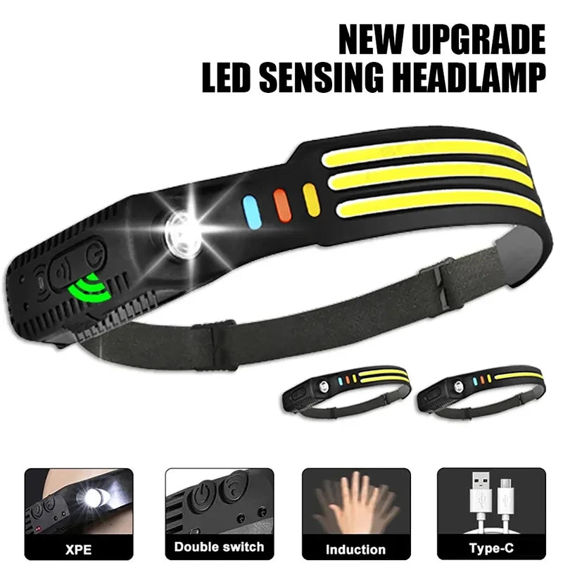 New Multimode LED COB Sensor Headlight Built-In Battery USB Rechargeable Waterproof Headlamp Outdoor Camping Fishing Lantern Oasis Select