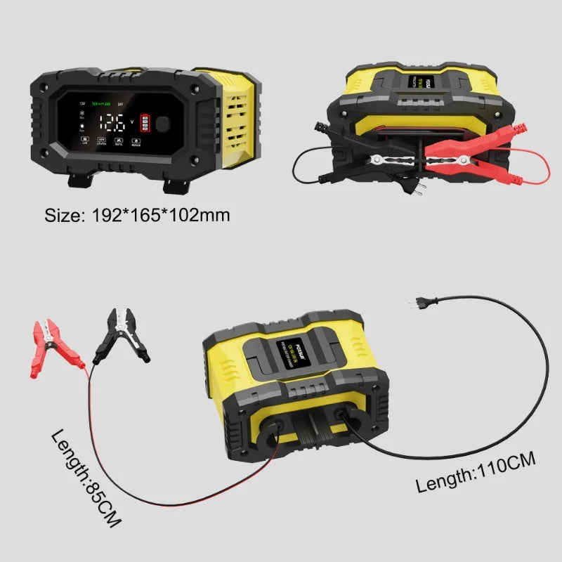 FOXSUR Car Motorcycle Battery Charger 20A 10A 12V/24V Smart Charger Lithium AGM GEL Lead-Acid LiFePO4 Battery Chargers Oasis Select