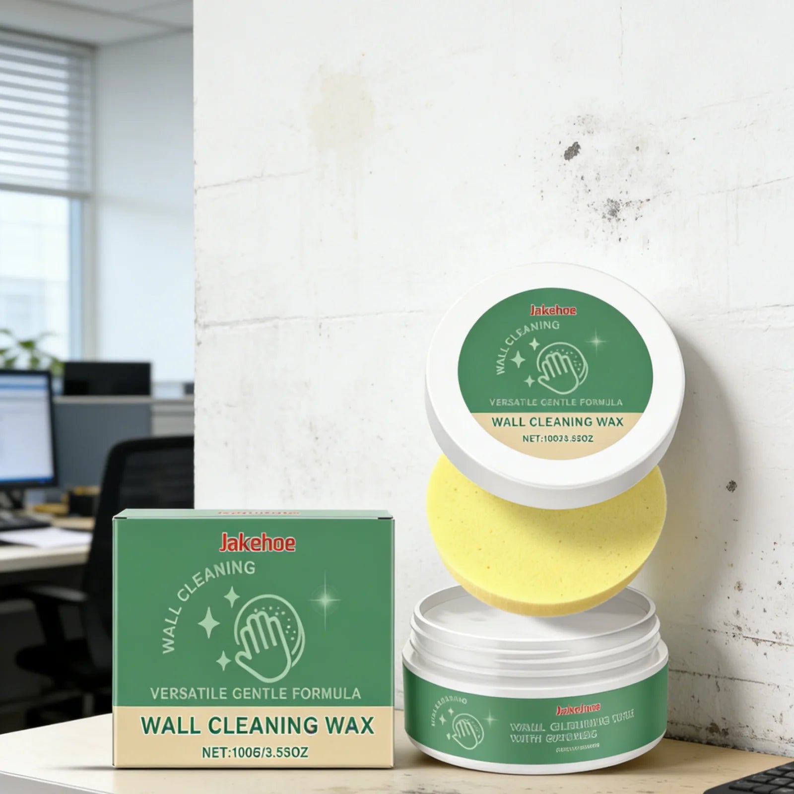 Jakehoe Wall Cleaning Wax for Crayon Mold Stains Daily Household Cleaning Gentle Wall Stain Remover with Sponge Included 100g Oasis Select