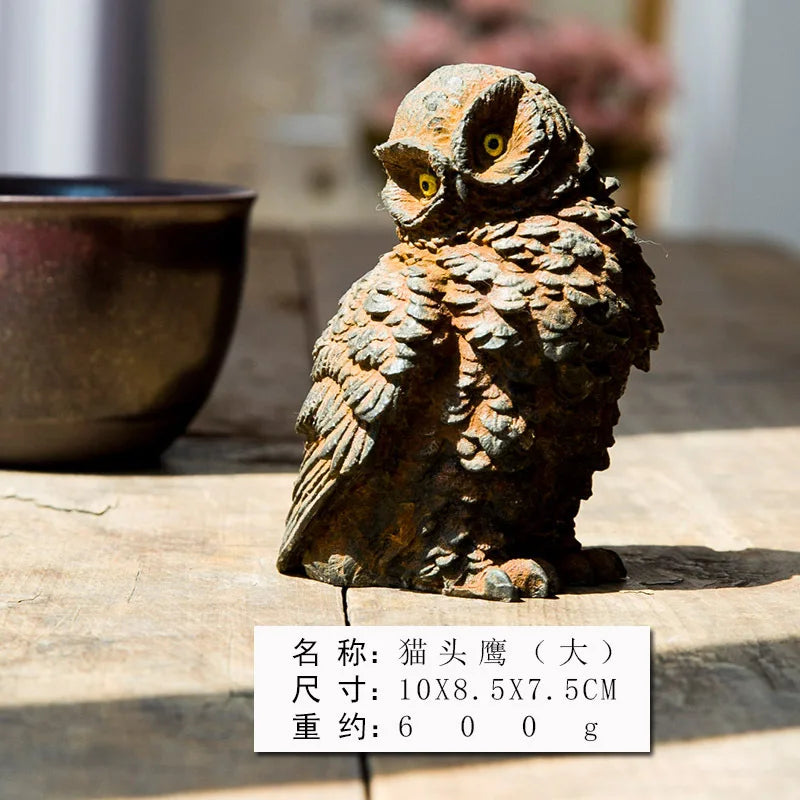 Imitation Cast Iron Rust Style Owl Living Room Desktop Mini Home Decoration Study Room Ornament Purely Handmade Tea Pet Oasis Select 10cm Natural Rust large