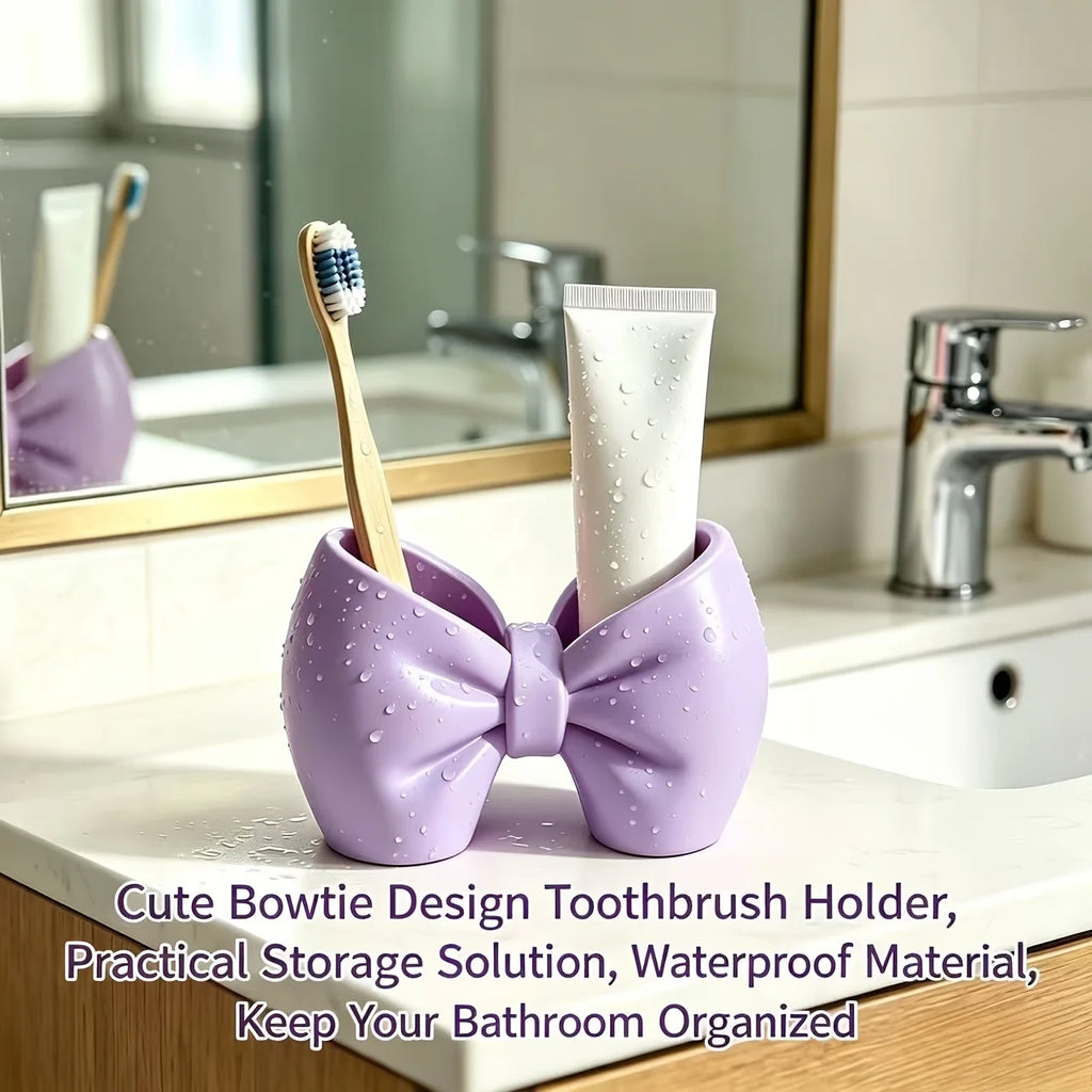 Plastic Toothbrush Holder, Cute Bow Design, Perfect for the Bathroom or Bedroom - Cute Toothbrush and Pen Display Stand Oasis Select PURPLE
