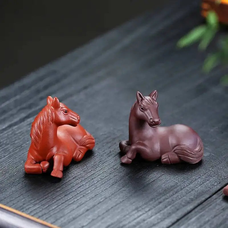 Purple Clay Sculpture Tea Tray Ornament Tea Pet Horse Lying Horse Tea Play Oasis Select