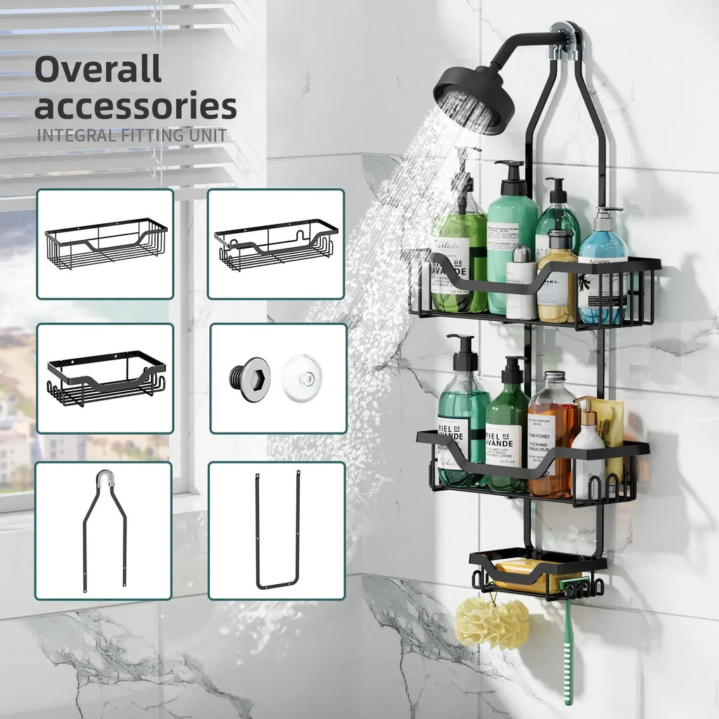 Wrought iron bathroom rack, rain head hanger, shampoo, shower gel rack, toilet storage. Oasis Select