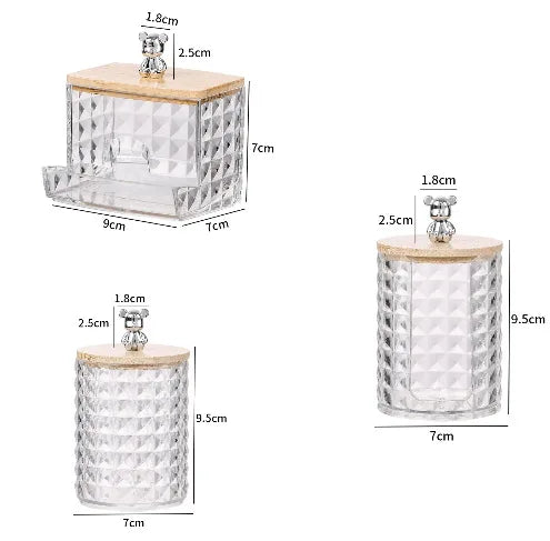Acrylic storage box, home desktop bear-shaped storage container, premium portable transparent desktop organiser Oasis Select silver set A