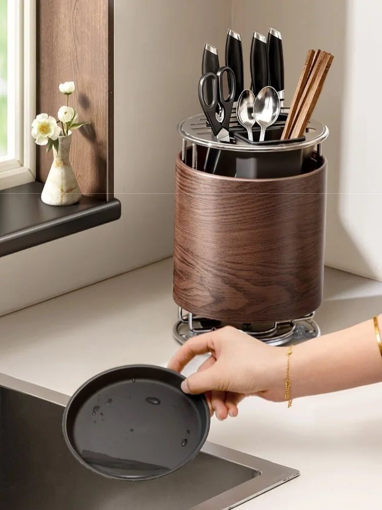 Multifunctional Rotating Kitchen Knife Holder with Chopstick Barrel Countertop Organizer Storage Rack for Knives & Utensils Oasis Select