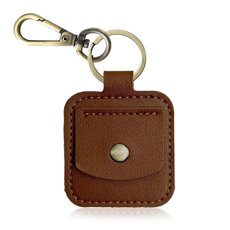 SUSU 1PCS PU Leather Ring Stand Holder Keychain Portable Jewelry Storage Box Travel Pendant Coin Storage Bag Oasis Select Brown