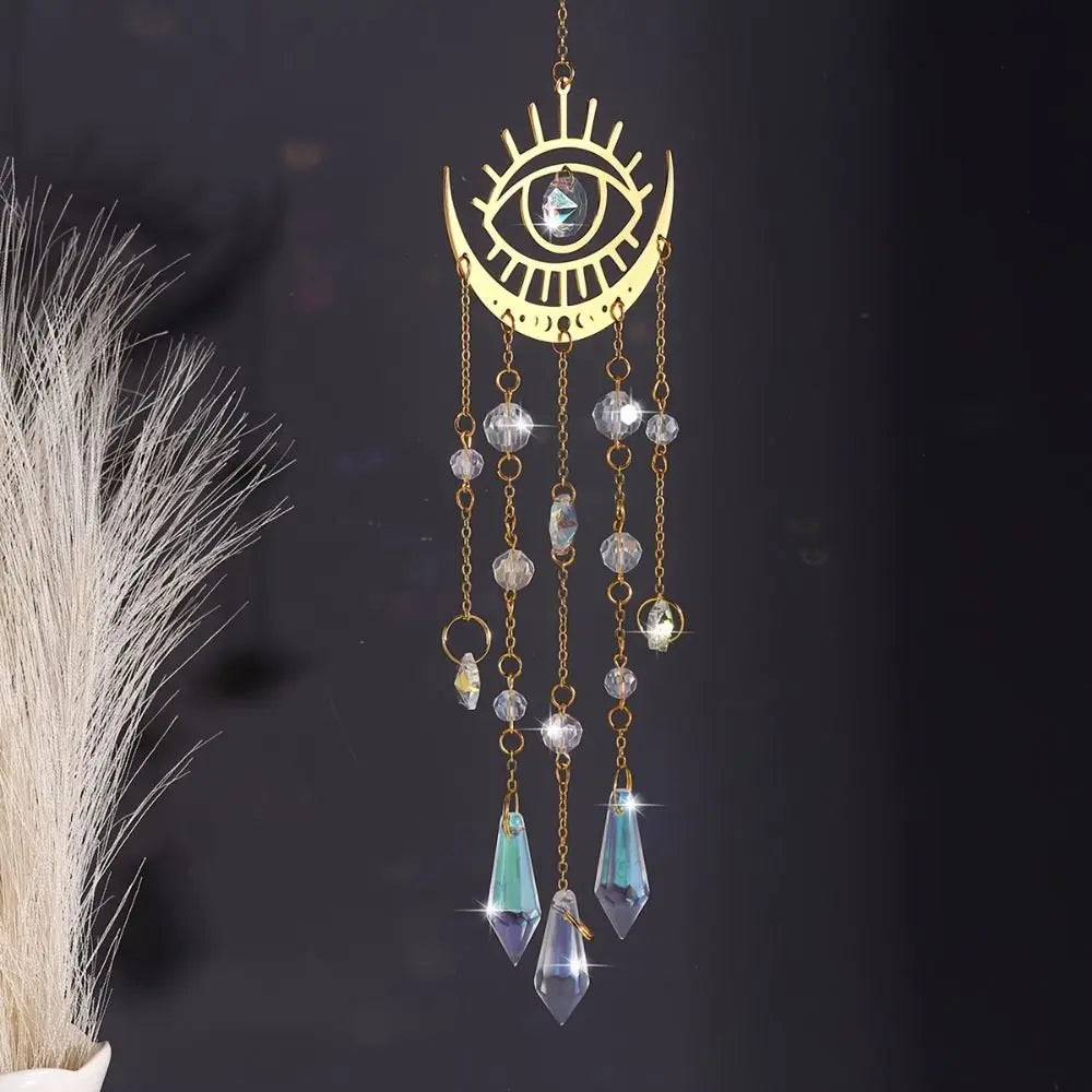 Golden Flame Moon Crystal Pendant AB Colourful Moon Eye Sunshine Catcher Hanging Moon Hanging Decoration Holiday Party Decor Oasis Select Style B