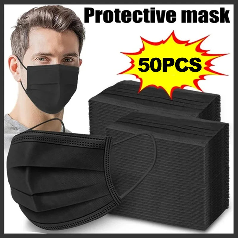 Masks 3-layer Mask Face Masks Melt Blown Cloth Disposable Anti-Dust Protective Masks Earloops Mouth Mask Black Mascarillas Oasis Select