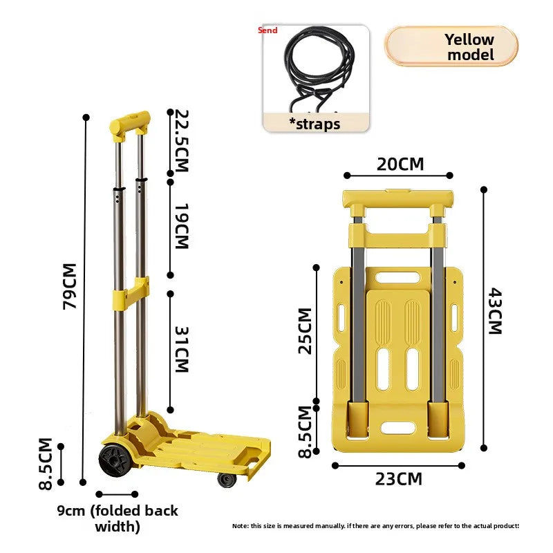 Folding cart Hand-pulled cart Home silent thickened warehouse Supermarket trailer Pull trolley Multifunctional storage cart Oasis Select Small Yellow